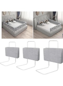 GGEROU 3-Piece Bed Guard Rail Bed Safety Barrier Protection Bed Guard Rail for Cribs,Height Adjustable Bed Rail Guard 60x28cm Grey  - Image 1
