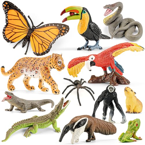 THINKBAY 12PCS Realistic Rainforest Animal Figurines Toys Rainforest Diorama Supplies Party Favor Jungle Animals Figures Toys Learning Toys for Toddlers Boys Girls Valentines Day Gifts for Kids - Image 1