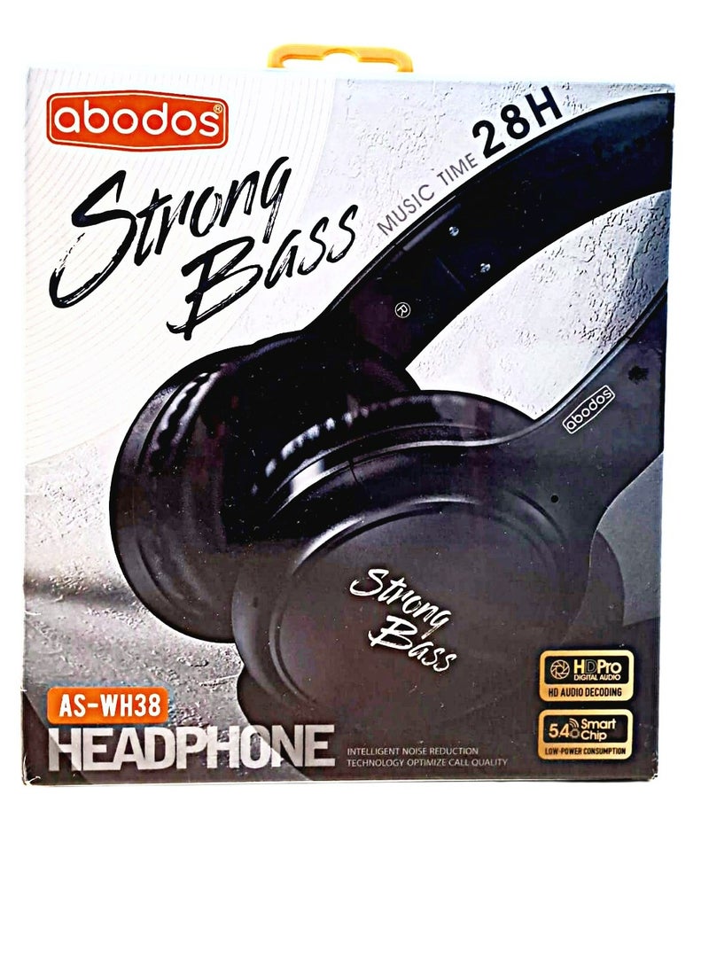 Abodos AS-WH38 Wireless Headphones – Strong Bass, 28H Playtime, Noise Reduction, HD Audio, Comfortable Over-Ear Design