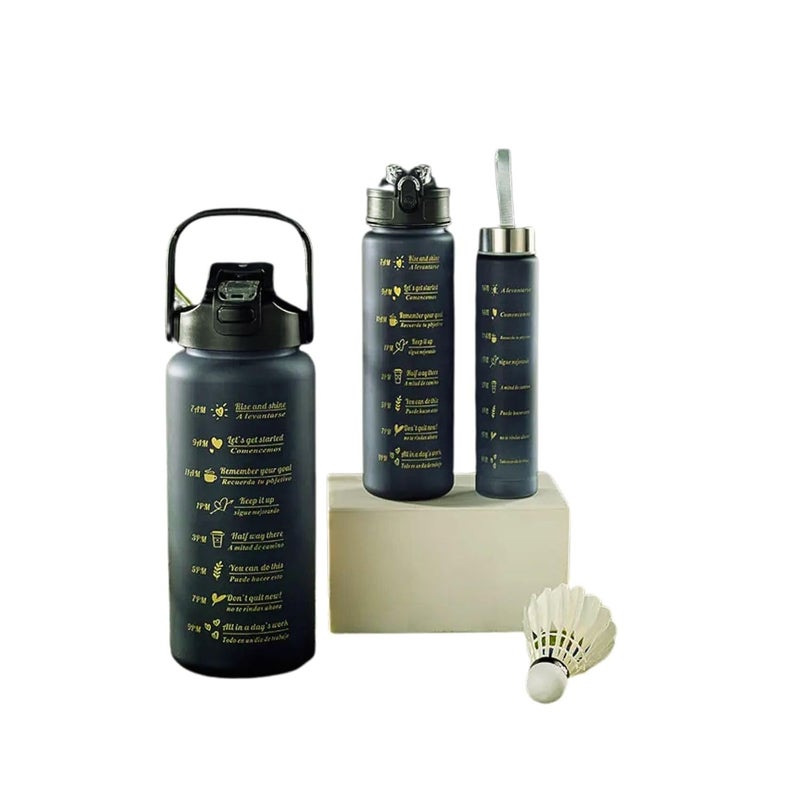 WILLTUNE WILLTUNE Motivational Silicone Water Bottle 3 in 1 Set Pack of 3 in Multiple Shades and Sizes for Fitness Travel and Daily Hydration with LeakProof Design and Inspirational Time Markers Black - Image 5