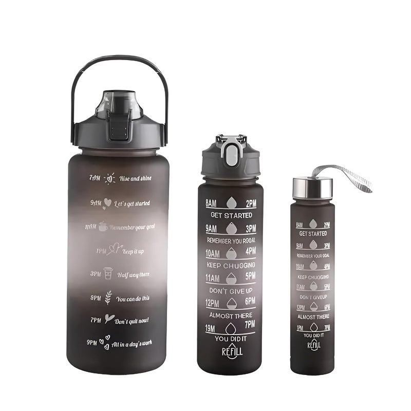 WILLTUNE WILLTUNE Motivational Silicone Water Bottle 3 in 1 Set Pack of 3 in Multiple Shades and Sizes for Fitness Travel and Daily Hydration with LeakProof Design and Inspirational Time Markers Black - Image 1