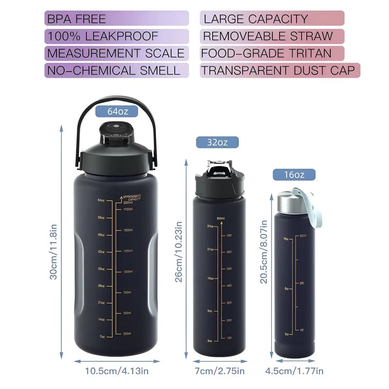 WILLTUNE WILLTUNE Motivational Silicone Water Bottle 3 in 1 Set Pack of 3 in Multiple Shades and Sizes for Fitness Travel and Daily Hydration with LeakProof Design and Inspirational Time Markers Black - Image 4