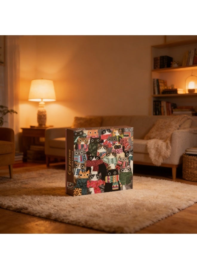 500pcs لغز الكرتون الكبار ، لغز تحدي الرسم الكرتون ، مناسب للأنشطة العائلية ، ليالي اللعبة ، الهدايا لتخفيف الإجهاد ، الناس القط والقطط - Image 5