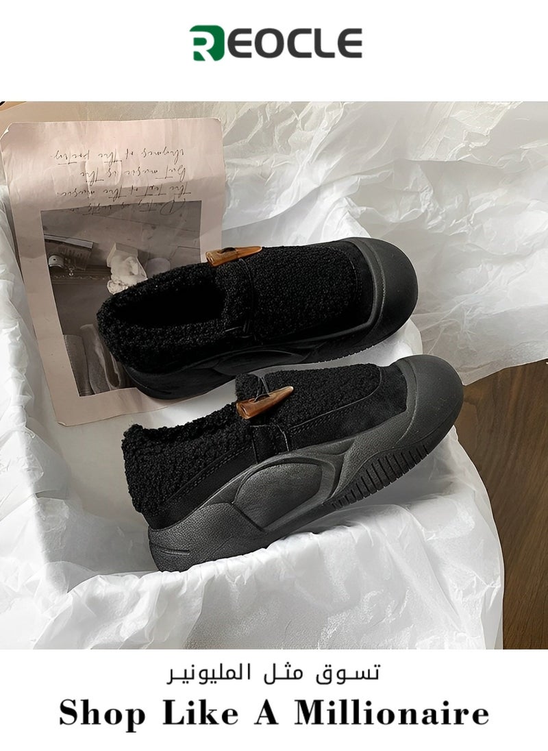 REOCLE - Women’s Fuzzy Curly Fur Cozy Loafer Slippers Memory Foam Closed Back House Shoes with Nonslip Rubber Sole for Indoor and Outdoor - Image 1