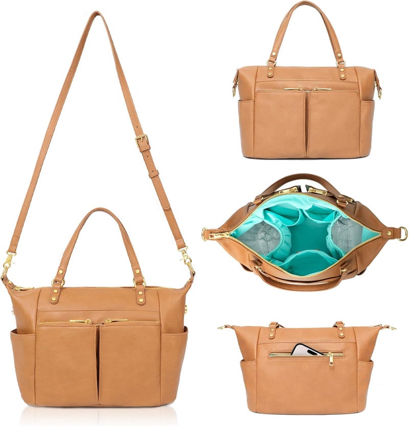 MOMINSIDE Mini Diaper Bag, Small Diaper Bag Purse with 13 Pockets, Leather Crossbody Diaper Bag Diaper Clutch Travel Baby Bag - Image 1