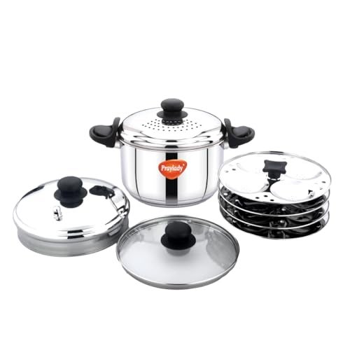 Praylady Strainer Pro Max 4.2L | 304 Grade Stainless Steel | Triply Bottom | Multi-Purpose Pot — Idli Cooker, Pasta Pot, Rice Cooker | 16 Idli Capacity | Induction & Gas Compatible. - Image 1