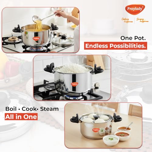 Praylady Strainer Pro Max 4.2L | 304 Grade Stainless Steel | Triply Bottom | Multi-Purpose Pot — Idli Cooker, Pasta Pot, Rice Cooker | 16 Idli Capacity | Induction & Gas Compatible. - Image 5