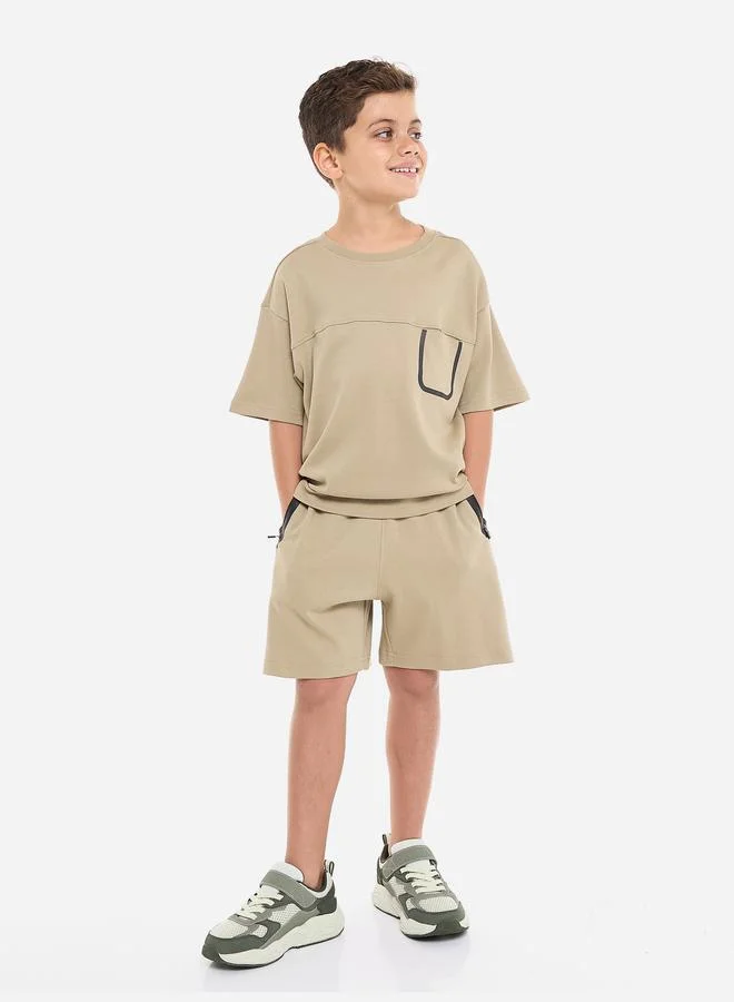 فكتور اند جين Victor And Jane Boys Back Graphic Oversized T-Shirt and Shorts Set