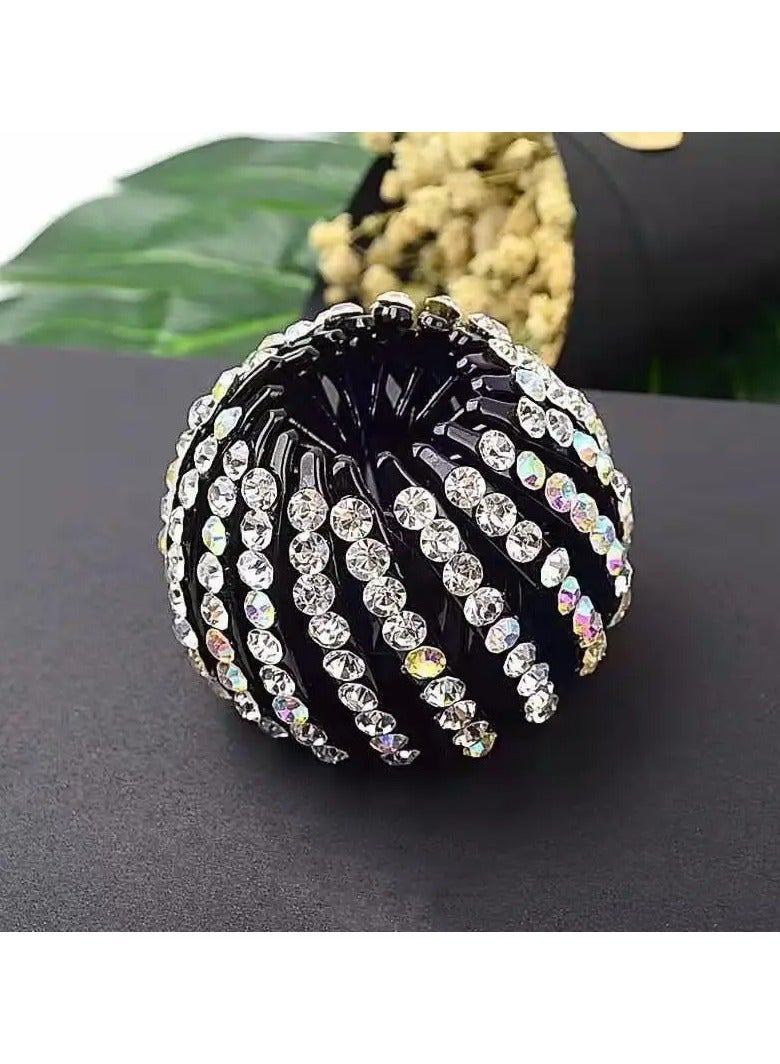 Goolsky [1pc Rhinestone Bird'S Nest Hair Claw Clip] 1pc Elegant Rhinestone Bird'S Nest Hair Claw Clip, Cute Round Plastic Hair Accessory with Solid Color Design, Fashionable Rhinestone Element, Single Individual Pack - Image 1