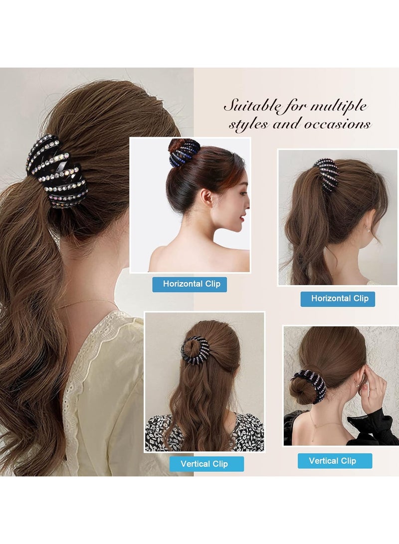 Goolsky [1pc Rhinestone Bird'S Nest Hair Claw Clip] 1pc Elegant Rhinestone Bird'S Nest Hair Claw Clip, Cute Round Plastic Hair Accessory with Solid Color Design, Fashionable Rhinestone Element, Single Individual Pack - Image 2