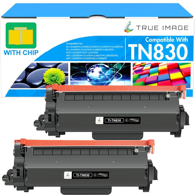 TRUE IMAGE TN830 Toner for Brother Printer HL-L2460DW MFC-L2820DW DCP-L2640DW Replacement for Brother TN830XL TN-830 TN830 XL/V/R TN 830 XL Toner Cartridge with HL-L2405W HL-L2420DW Printer High Yield (2 Black) - Image 1
