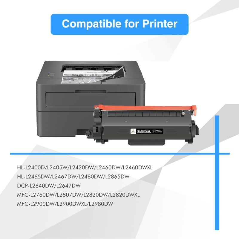 TRUE IMAGE TN830 Toner for Brother Printer HL-L2460DW MFC-L2820DW DCP-L2640DW Replacement for Brother TN830XL TN-830 TN830 XL/V/R TN 830 XL Toner Cartridge with HL-L2405W HL-L2420DW Printer High Yield (2 Black) - Image 2