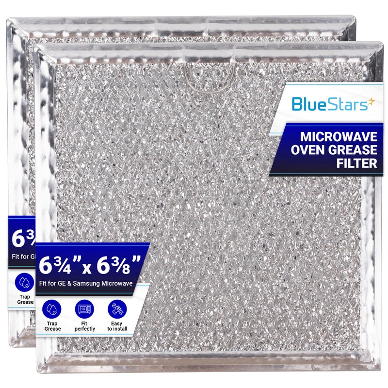 BlueStars WB02X11534 Microwave Grease Filter Replacement 6-3/8 x 6-3/4 x 3/32 inch - Compatible with GE & Samsung Over-the-Range Microwave Ovens - Replaces DE63-00666A AP5306190 PS3506741 (2-Pack) - Image 1