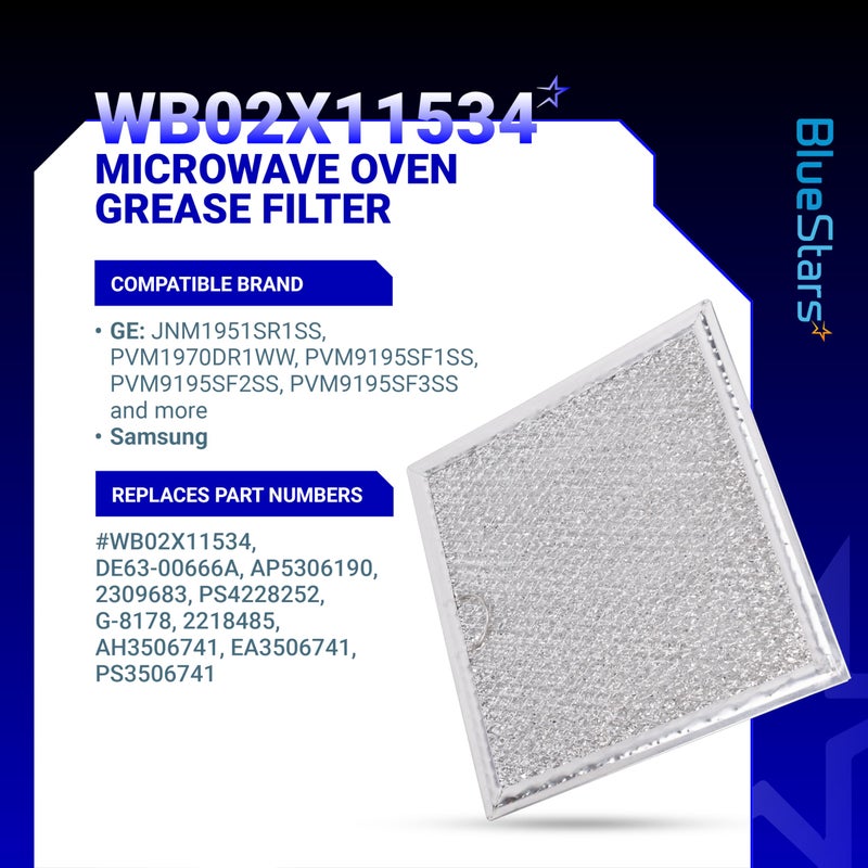 BlueStars WB02X11534 Microwave Grease Filter Replacement 6-3/8 x 6-3/4 x 3/32 inch - Compatible with GE & Samsung Over-the-Range Microwave Ovens - Replaces DE63-00666A AP5306190 PS3506741 (2-Pack) - Image 2