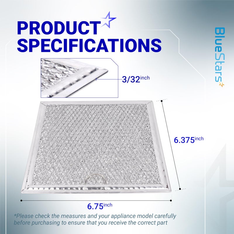 BlueStars WB02X11534 Microwave Grease Filter Replacement 6-3/8 x 6-3/4 x 3/32 inch - Compatible with GE & Samsung Over-the-Range Microwave Ovens - Replaces DE63-00666A AP5306190 PS3506741 (2-Pack) - Image 3