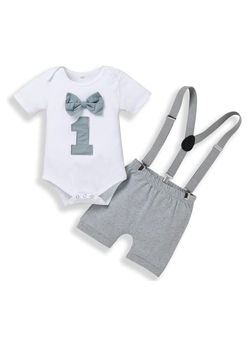 Baby Boys First Birthday Outfit, Baby Boy Cake Smash Outfit, Suspender and Bloomers Set for Baby Boys 1st Birthday, First Birthday Outfit, Size 80cm - Image 1