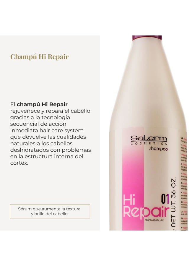 Salerm Cosmetics Repairing Shampoo - Hi Repair Shampoo - 1000 ml - Deep Hydration for Damaged Hair - Repairs and Rejuvenates - Shinier and Softer Hair - Immediate Effect - Image 2