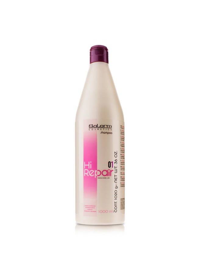 Salerm Cosmetics Repairing Shampoo - Hi Repair Shampoo - 1000 ml - Deep Hydration for Damaged Hair - Repairs and Rejuvenates - Shinier and Softer Hair - Immediate Effect - Image 1