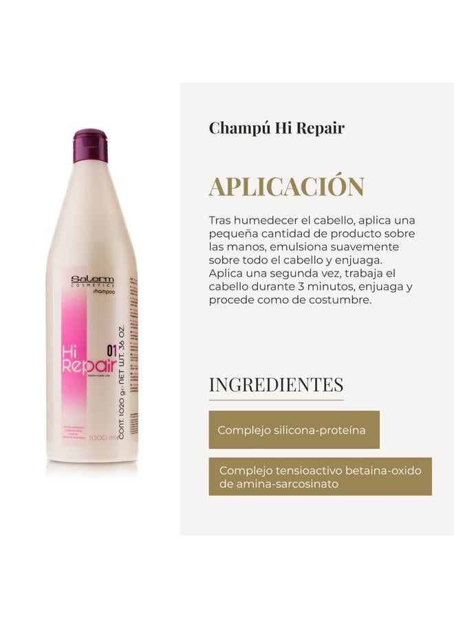 Salerm Cosmetics Repairing Shampoo - Hi Repair Shampoo - 1000 ml - Deep Hydration for Damaged Hair - Repairs and Rejuvenates - Shinier and Softer Hair - Immediate Effect - Image 4