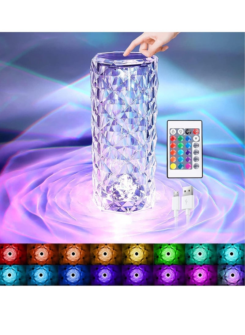 إلترازون Crystal Table Lamp, Touch Remote Control Modern Nightstand Lamp, 16 Colors Changing Rose Table Lamp USB Rechargeable Bedside Light for Decorating Bedroom Living Room - Image 1