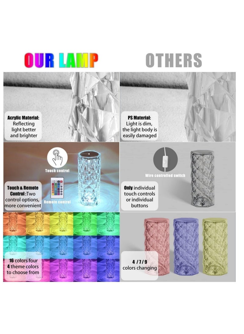 إلترازون Crystal Table Lamp, Touch Remote Control Modern Nightstand Lamp, 16 Colors Changing Rose Table Lamp USB Rechargeable Bedside Light for Decorating Bedroom Living Room - Image 4