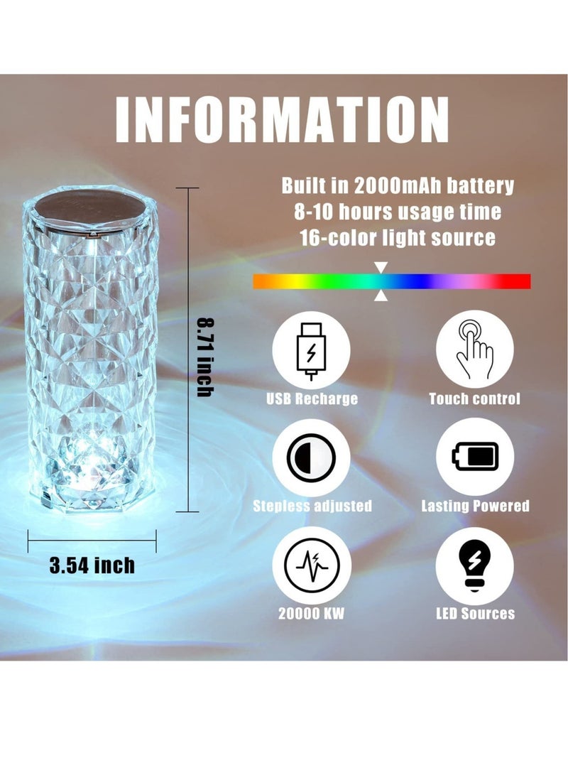إلترازون Crystal Table Lamp, Touch Remote Control Modern Nightstand Lamp, 16 Colors Changing Rose Table Lamp USB Rechargeable Bedside Light for Decorating Bedroom Living Room - Image 2