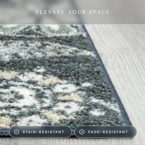 Maples Rugs Reggie Floral Runner Rug - Made in USA - Washable, Non Slip Indoor Carpet for Kitchen, Hallway, and Laundry Room, 2' x 6', Persian Blue - Image 4