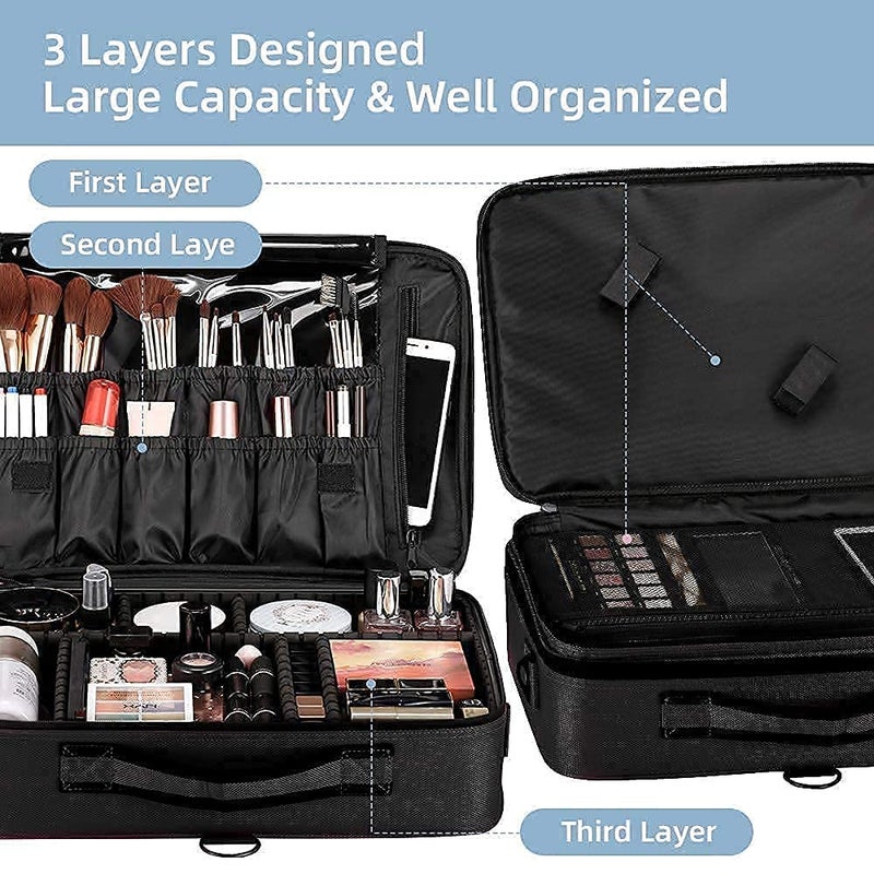 SHAMAX Professional Makeup Case Organizer Bag for Women Travel Cosmetic Kit Storage Vanity Box Vanity Bag for Cosmetics Travel Cosmetic Kit Storage Organiser Travel Pouch for Women Large 16 Inch - Image 4