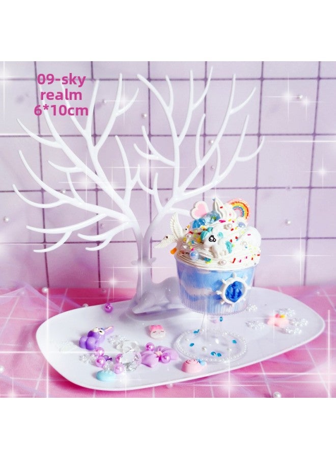 Handmade Diy Simulation Ice Cream Cup Making Material Package Cream Glue Light Clay Ice Cream Cup Little Girl Toy-Color:Handmade Fantasy Sweet Cup (Sky Land 09) - Image 1