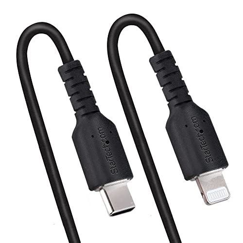 StarTech.com 1m (3ft) USB C to Lightning Cable, MFi Certified, Coiled iPhone Charger Cable, Black, Durable TPE Jacket Aramid Fiber, Heavy Duty Coil Lightning Cable (RUSB2CLT1MBC) - Image 5