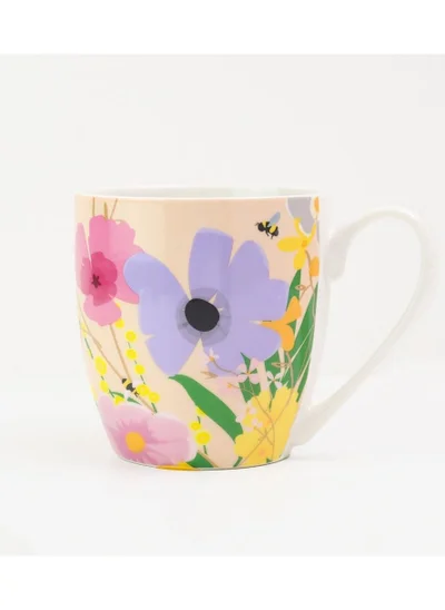 Belly Button Meadow Flower Field Mug – Tulip Design Ceramic Coffee Cup, 12oz – Floral Print Tea Mug for Home & Office