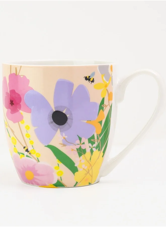Belly Button Meadow Flower Field Mug – Tulip Design Ceramic Coffee Cup, 12oz – Floral Print Tea Mug for Home & Office