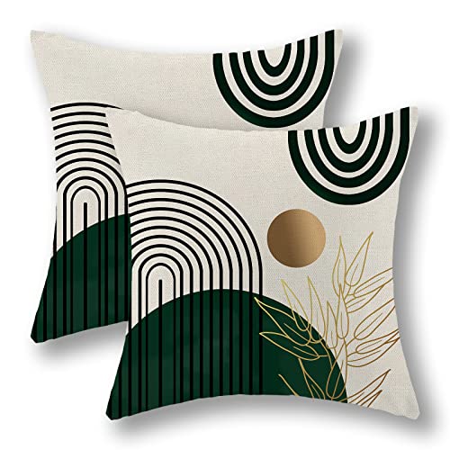 GIOPAMGO Boho Pillow Covers 18x18 Set of 2, Green Gold Farmhouse Decorations Throw Pillow Covers Boho Leaves Tropical Outdoor Decorative Linen Cushion Case for Couch Sofa Home - Image 1