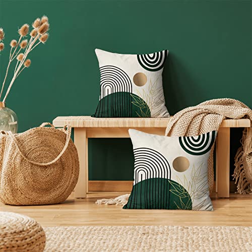 GIOPAMGO Boho Pillow Covers 18x18 Set of 2, Green Gold Farmhouse Decorations Throw Pillow Covers Boho Leaves Tropical Outdoor Decorative Linen Cushion Case for Couch Sofa Home - Image 4