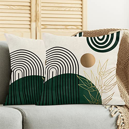 GIOPAMGO Boho Pillow Covers 18x18 Set of 2, Green Gold Farmhouse Decorations Throw Pillow Covers Boho Leaves Tropical Outdoor Decorative Linen Cushion Case for Couch Sofa Home - Image 3