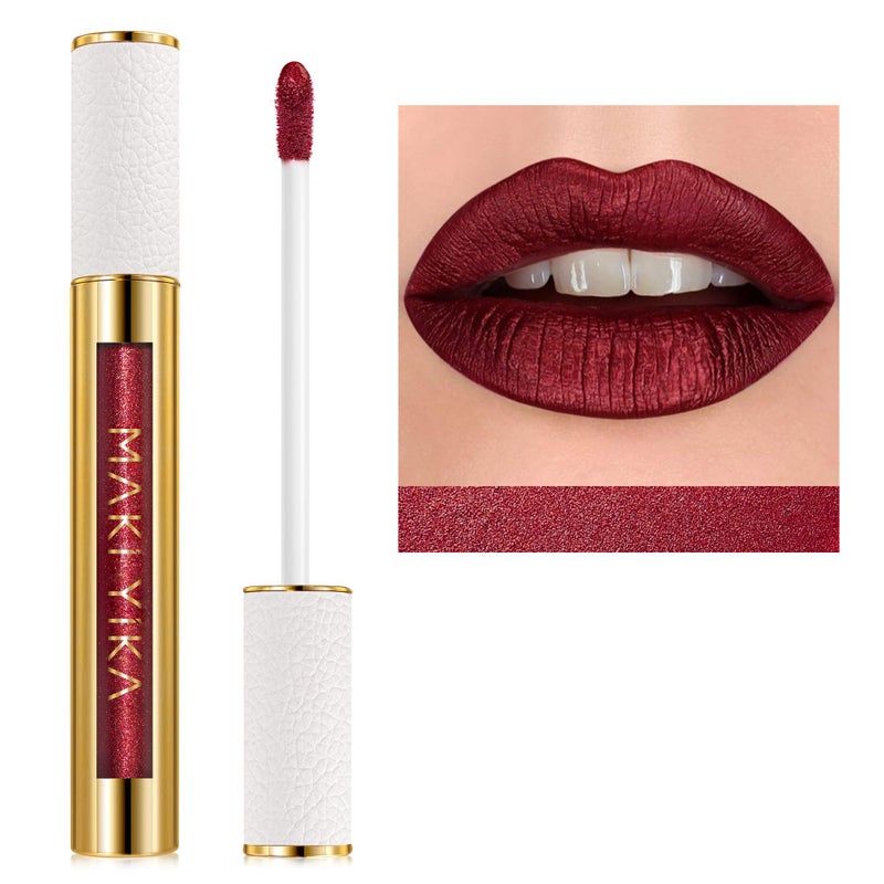 MAKI YIKA Dark Red Lipstick for Women Metallic Lipsticks Glitter Long Lasting Lipstick No Smudge No Transfer Liquid Pink Lip Gloss BR011 Pure Envy