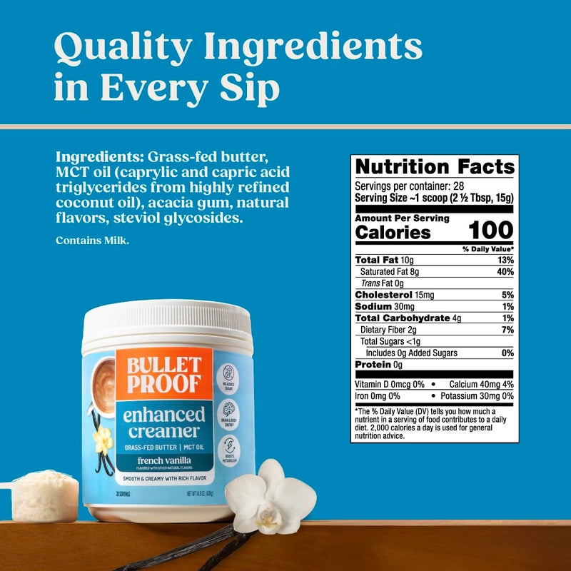 Bulletproof French Vanilla Creamer, 14.8 Ounces, Keto Coffee Creamer with MCT Oil and Grass-Fed Butter - Image 3
