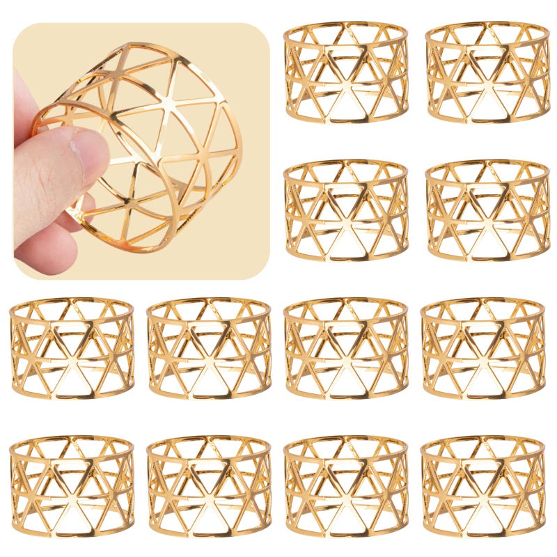 Luney 12PCS â€“ Gold Napkin Rings Set of 12, Holiday Napkin Holders for Dining, Anniversary, Birthday, Romantic Candlelight Dinner, Holiday, Party of Table Setting, Wedding Table Decoration - Image 1