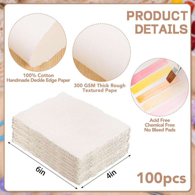 Prudiut 100 Sheets Watercolor Paper 4 x 6inch, 300 GSM Deckled Edge Paper Rough/Textured Handmade Paper for Watercolors, Wedding Invitations, Cards, Crafts - Image 2