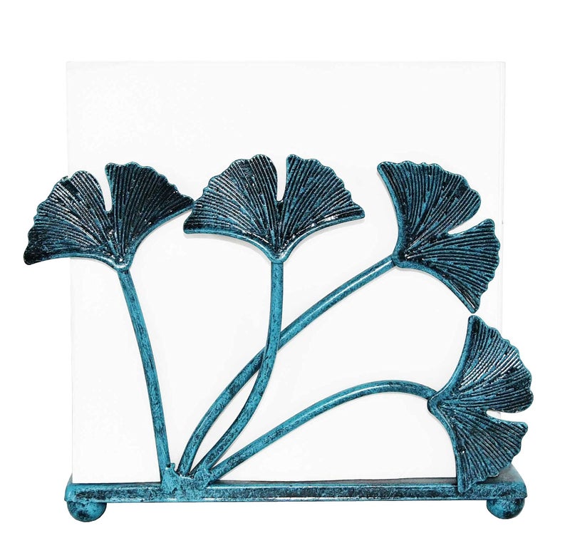 OwlGift Modern Ginkgo Leaves Design Napkin Holder for Tables Metal Paper Napkin Storage for Kitchen Stylish Paper Towel Dispenser Mail Letter Sorter Rack Document File Organizer  Turquoise
