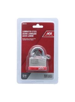 ACE Laminated Steel Padlock with Key Silver and Red 40mm 98698 