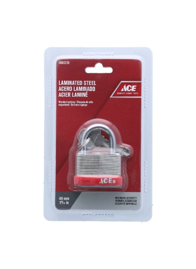 ACE Laminated Steel Padlock with Key Silver and Red 40mm 98698 