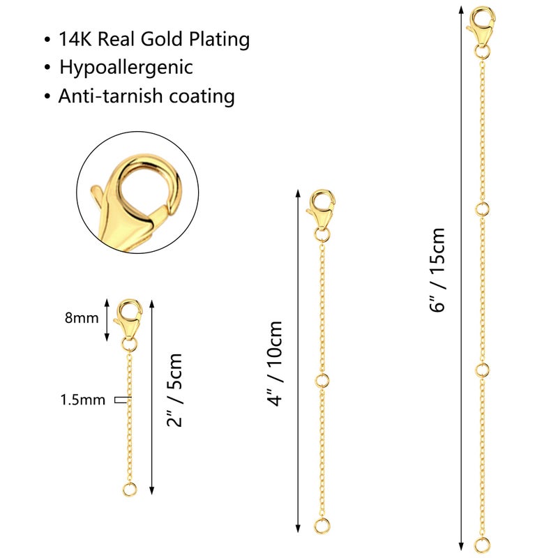 Ash's Choice Gold Necklace Extenders,14K Gold Chain Extenders with Lobster Clasp, Durable Plated Solid Brass Necklace Bracelet Anklet Extension Chains(2 4 6 Inches, 3PCS) - Image 5