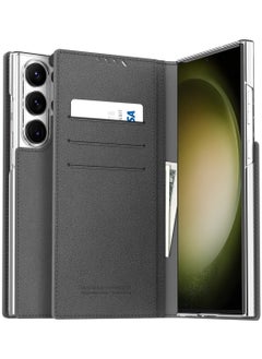araree Mustang Diary Galaxy S23 Ultra, Designed for Samsung Galaxy S23, Premium PU Leather Flip Folio Cover with Card Slot, Shockproof PC Interior Case, Compatible with Galaxy S23 Ultra - Charcoal Gray  - Image 1