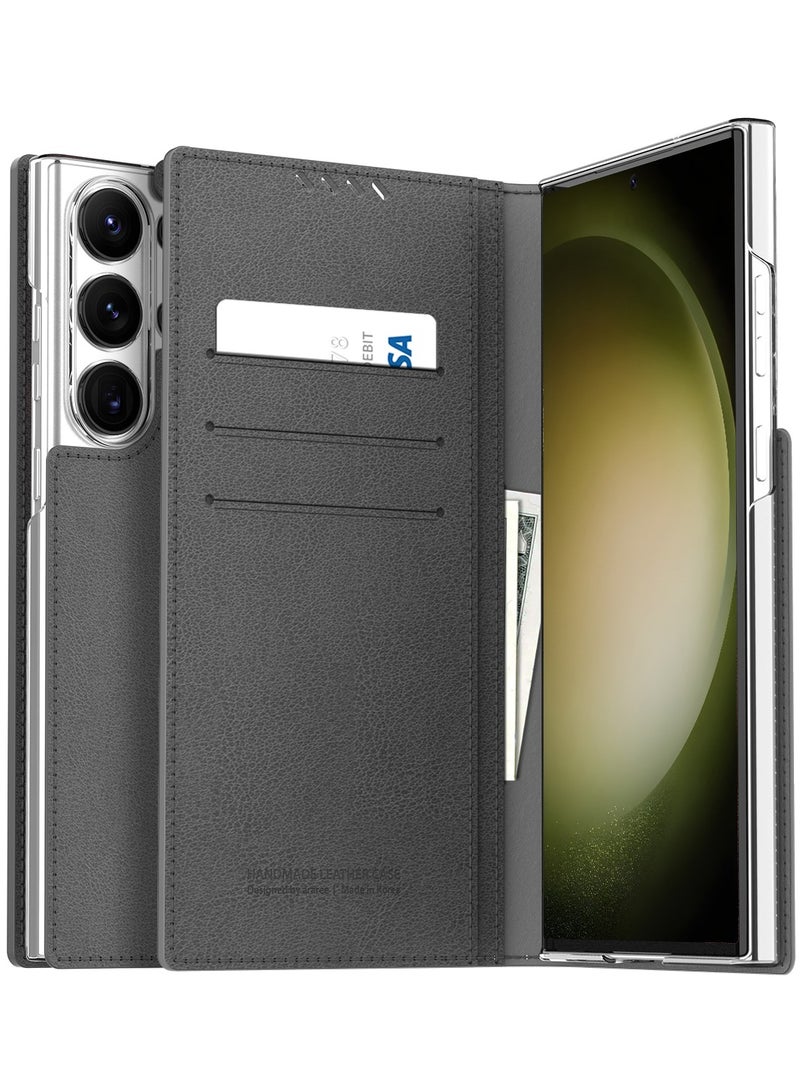 araree جراب Mustang Diary لهاتف Galaxy S23 Ultra، مصمم خصيصًا لهاتف Samsung Galaxy S23، جراب قابل للطي من جلد البولي يوريثان الفاخر مع فتحة بطاقة، جراب داخلي مقاوم للصدمات من مادة البولي كربونات، متوافق مع Galaxy S23 Ultra - رمادي فحمي - Image 1