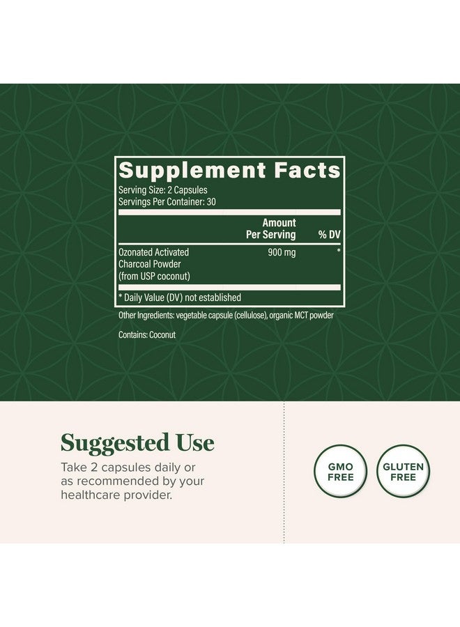 جلوبال هيلنغ سنتر مركز الشفاء العالمي - مسحوق الفحم المنشط بالأوزون - إزالة سموم هضمية متقدمة تمتص المركبات الداخلية غير المرغوب فيها - يساعد على تخفيف الانزعاج العرضي للغازات - 60 حبة فحم منشط - Image 2
