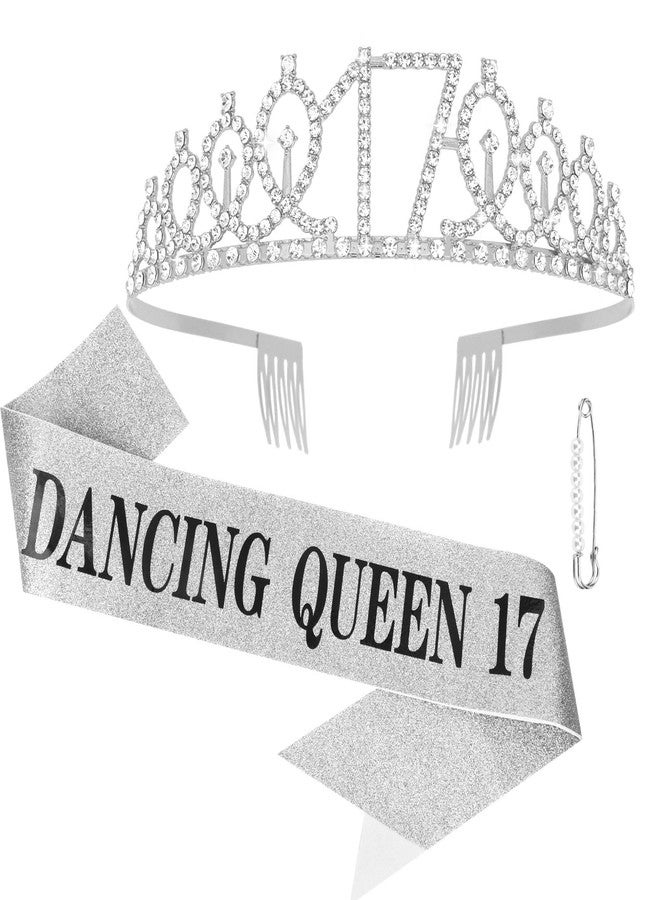 Semato 17th Birthday Decorations for Girls - Sash and Crown Silver Kit - Image 1