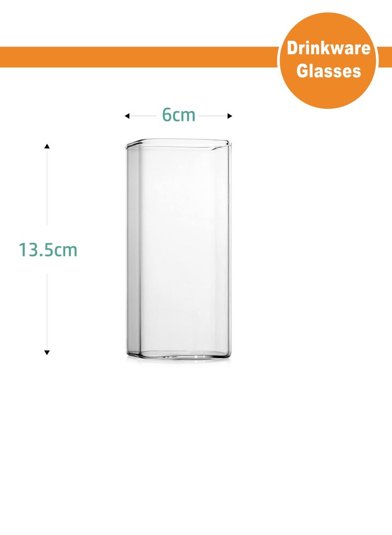 SYOSI Water Glass, Thin Square Glass Set of 4, Elegant Glassware for Water, Juice, Beverage Mixed Drinks, Lead Free Square Glass, Glass Drinking Glass 350ML  - Image 4