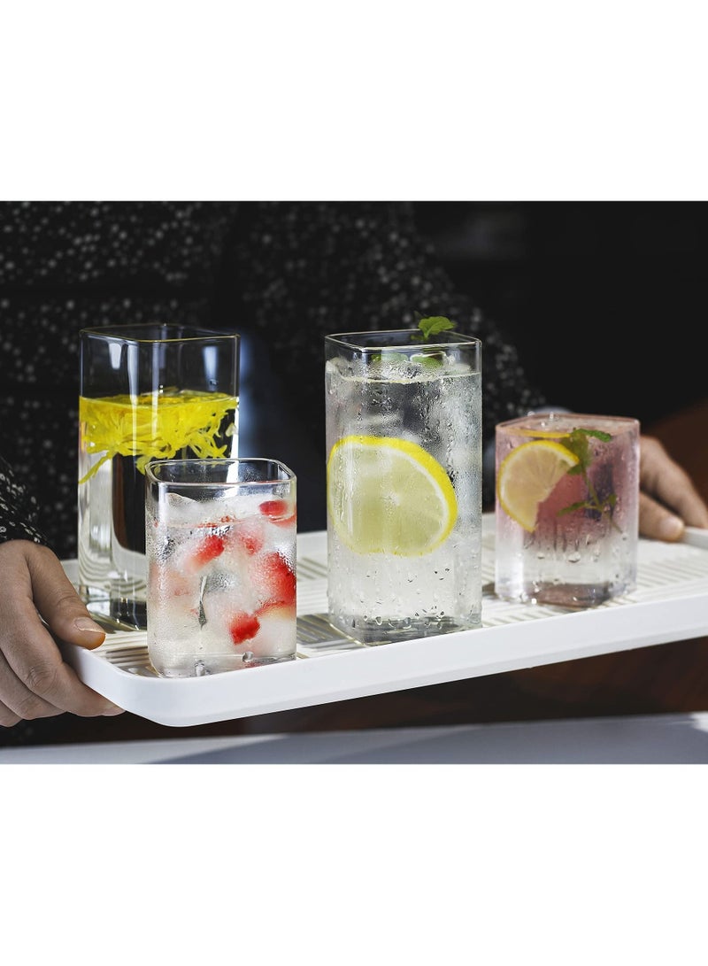 SYOSI Water Glass, Thin Square Glass Set of 4, Elegant Glassware for Water, Juice, Beverage Mixed Drinks, Lead Free Square Glass, Glass Drinking Glass 350ML  - Image 2