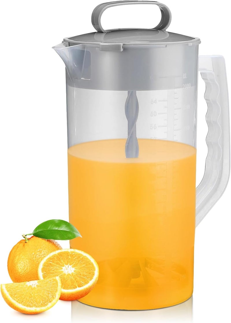 WLKSTS Mixing Pitcher for Drinks, 2 Quart/ 64oz Plastic Water Pitcher with Lid, Angled Plastic Blades and Adjustable Mixer Plunger for Juice, Powdered Milk, Beverage Container (One) - Image 1